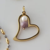 SET HEART WITH PEARL AND CRISTAL 2TONE